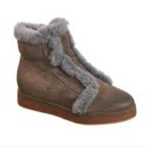 NEW Antelope Fur Trim Ankle Boot Taupe Gray